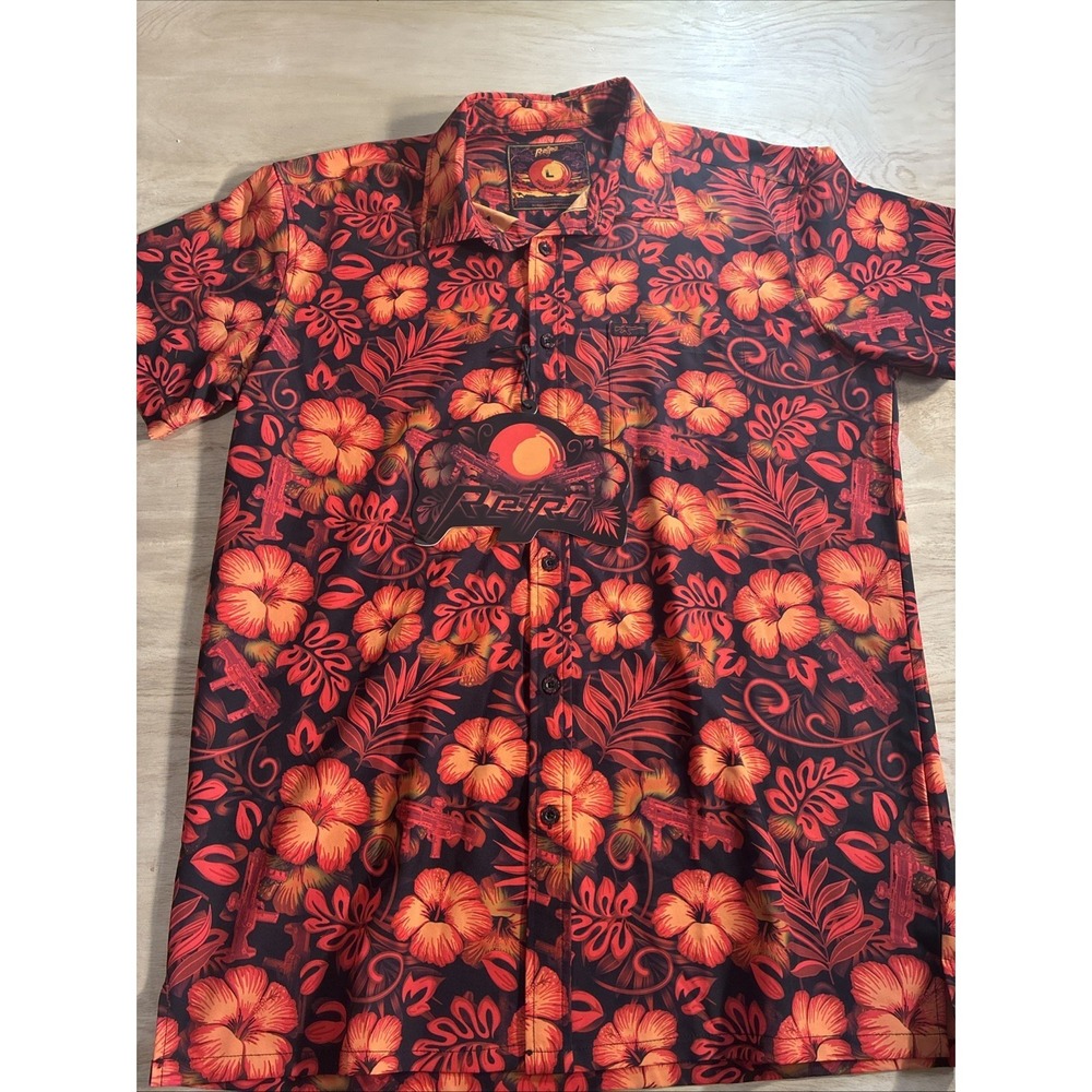 Retro Rifle Shotgun Safari Shirt Men's Button Large Tropical Floral Orange